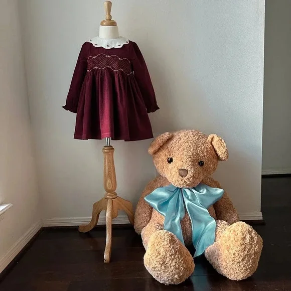 NWT Pretty Girls Smocked Dress Spanish Style Flower Embroidery Long Sleeve  6Y